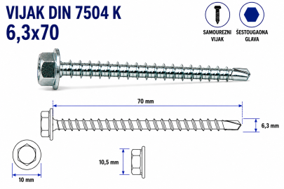 VIJAK DIN 7504 K 6,3x70